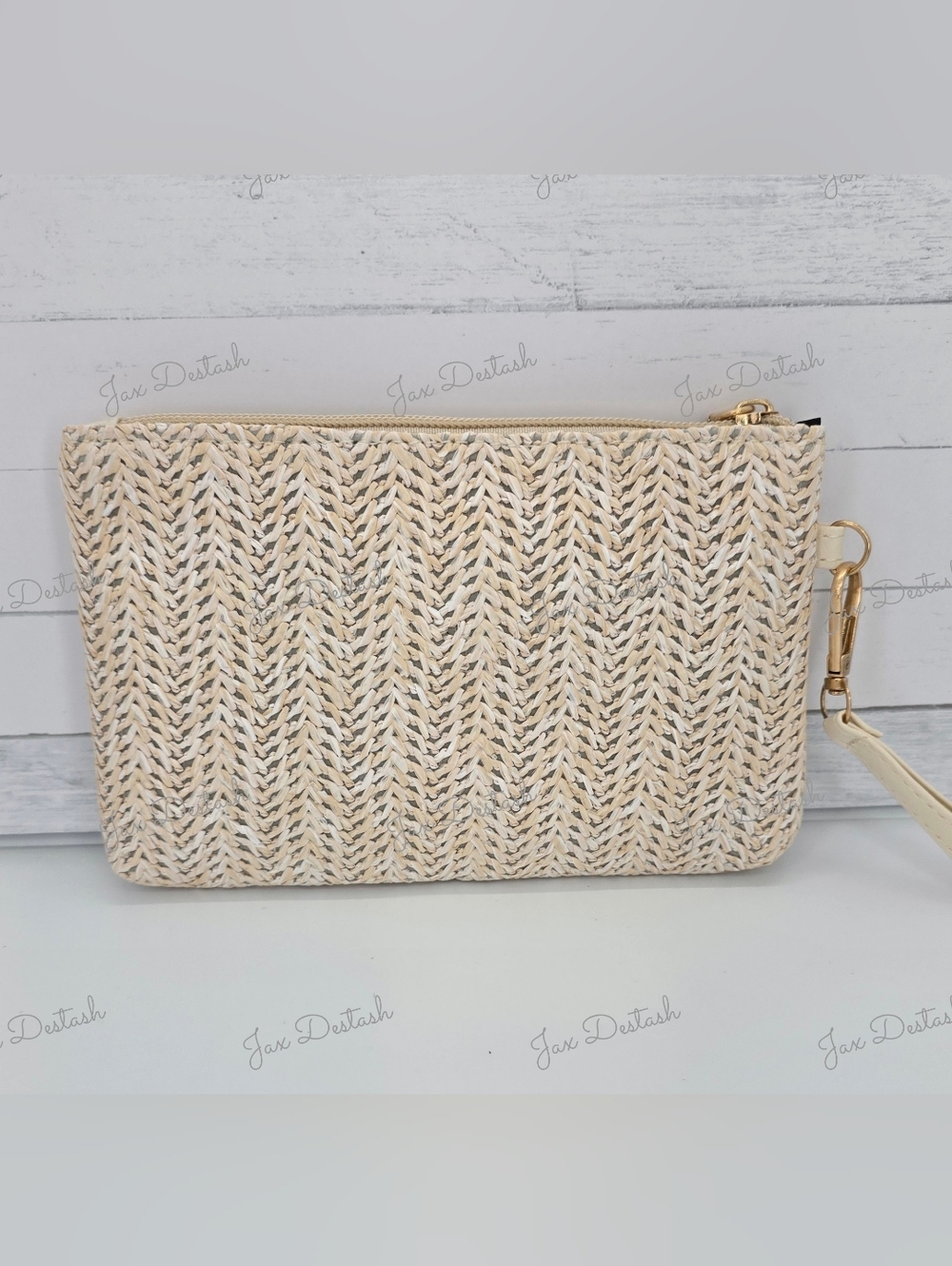 Cream Woven Straw Wristlet Clutch CL9264 - Picture 2 of 4